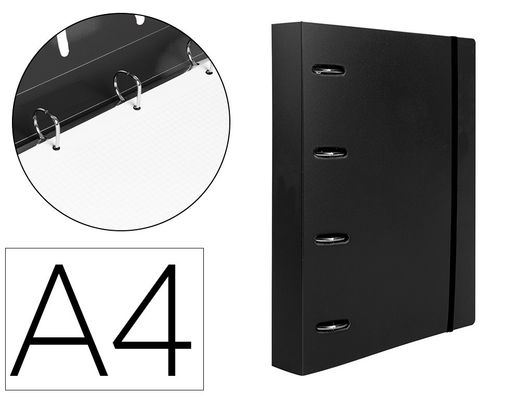 Carpeta con recambio liderpapel a4 cuadro 5mm 100 hojas 80g polipropileno 4 anillas 40mm negro opaco