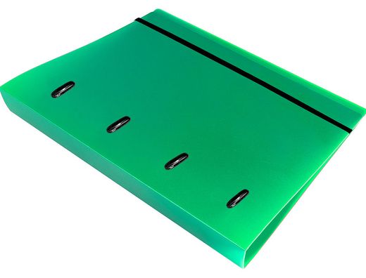 Carpeta con recambio liderpapel a4 cuadro 5mm 100 hojas 80g polipropileno 4 anillas 40mm verde translucido