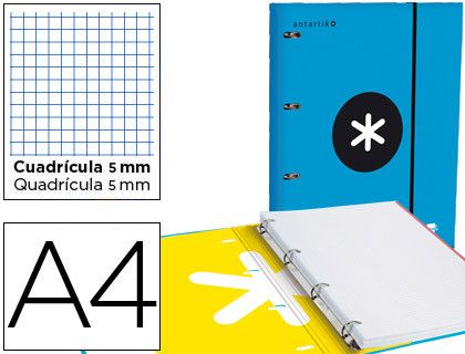 Carpeta con Recambio Liderpapel Antartik A4 Cuadro 5 mm Forrada 4 Anillas 25Mm Color Azul