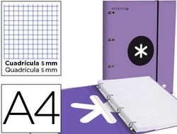 Carpeta con recambio liderpapel antartik a4 cuadro 5mm forrada 4 anillas 25mm color coral