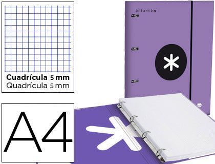 Carpeta con recambio liderpapel antartik a4 cuadro 5mm forrada 4 anillas 25mm color coral