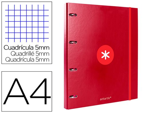 Carpeta con recambio liderpapel antartik a4 cuadro 5mm forrada 4 anillas redondas 25mm color frambuesa