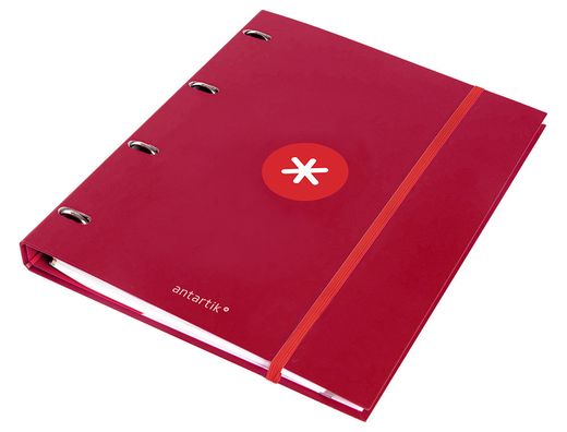 Carpeta con recambio liderpapel antartik a4 cuadro 5mm forrada 4 anillas redondas 25mm color frambuesa