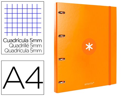 Carpeta con recambio liderpapel antartik a4 cuadro 5mm forrada 4 anillas redondas 25mm color mostaza