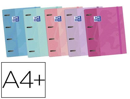 Carpeta con recambio oxford europeanbinder touch pastel 4 anillas 35 mm din a4+ tapa extradura con gomilla colores
