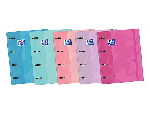 Carpeta con recambio oxford europeanbinder touch pastel 4 anillas 35 mm din a4+ tapa extradura con gomilla colores