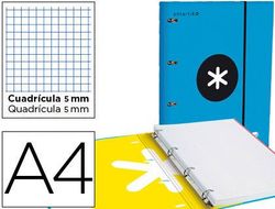 Carpeta con Recambio y Solapa Antartik A4 Cuadro 5 mm Forrada 4 Anillas Color Azul
