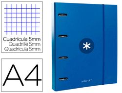 Carpeta con recambio y solapa liderpapel antartik a4 cuadro 5 mm forrada 4 anillas redondas 40mm color azul