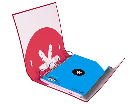 Carpeta con recambio y solapa liderpapel antartik A4 cuadro 5 mm forrada 4 anillas redondas 40mm color frambuesa