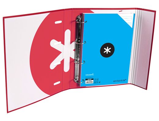 Carpeta con recambio y solapa liderpapel antartik A4 cuadro 5 mm forrada 4 anillas redondas 40mm color frambuesa