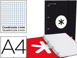Carpeta con Recambio y Solapa Liderpapel Antartik A4 Cuadro 5 mm Forrada 4 Anillas Redondas 40Mm Color Negra