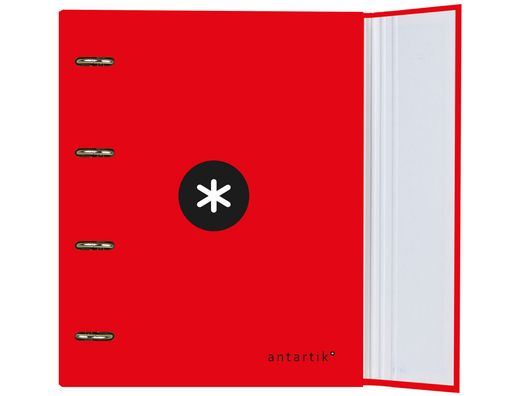 Carpeta con Recambio y Solapa Liderpapel Antartik A4 Cuadro 5 mm Forrada 4 Anillas Redondas 40Mm Color Rojo