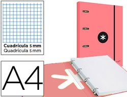 Carpeta con recambio y solapa liderpapel antartik a4 cuadro 5mm forrada 4 anillas redondas 40mm color coral