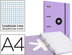 Carpeta con recambio y solapa liderpapel antartik a4 cuadro 5mm forrada 4 anillas redondas 40mm color lila