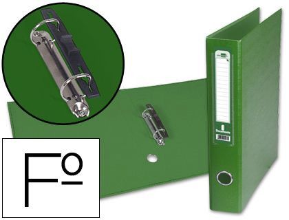 Carpeta de 2 Anillas 40Mm Mixt As Liderpapel Folio Forrado Papercoat con Ollao y Tarjetero Compresor Plastico Verde