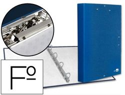 Carpeta de 4 Anillas 25Mm Redondas Liderpapel Folio Carton Forrado Paper Coat Azul con Miniclip y Solapas