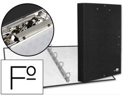 Carpeta de 4 Anillas 25Mm Redondas Liderpapel Folio Carton Forrado Paper Coat Negra con Miniclip y Solapas