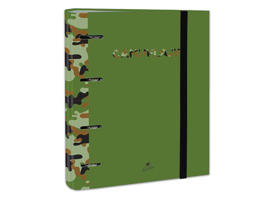 Carpeta de 4 anillas de 40 mm mixtas carton forrado folio colores surtidos camuflaje 6 diseños
