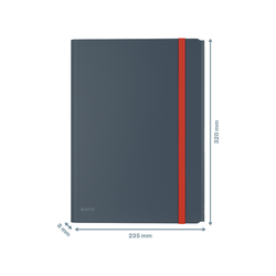 Carpeta de gomas Leitz Cosy.  PP. Con 3 solapas y bolsillo interior c/ cierre. DIN A4, gris