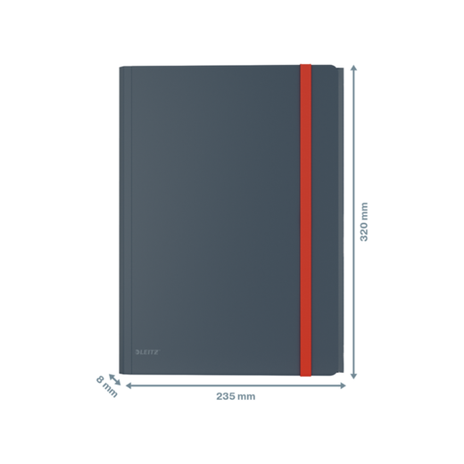 Carpeta de gomas Leitz Cosy.  PP. Con 3 solapas y bolsillo interior c/ cierre. DIN A4, gris