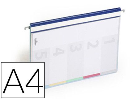 Carpeta dossier fastener plastico duraclip din a4 con 5 separadores e indice lomo color azul pack de 5 unidades