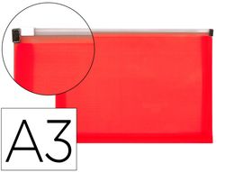 Carpeta dossier liderpapel a3 cierre de cremallera rojo translucido