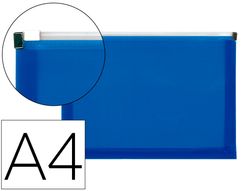 Carpeta dossier liderpapel a4 cierre de cremallera azul translucido