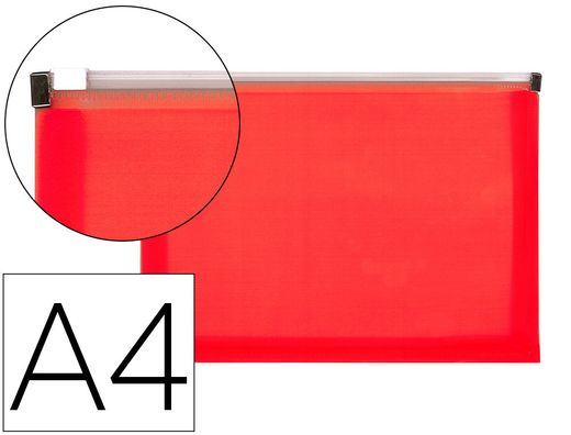 Carpeta dossier liderpapel a4 cierre de cremallera rojo translucido