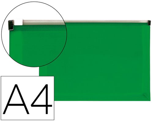 Carpeta dossier liderpapel a4 cierre de cremallera verde translucido