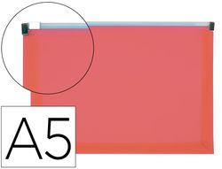 Carpeta dossier liderpapel a5 cierre de cremallera rojo translucido