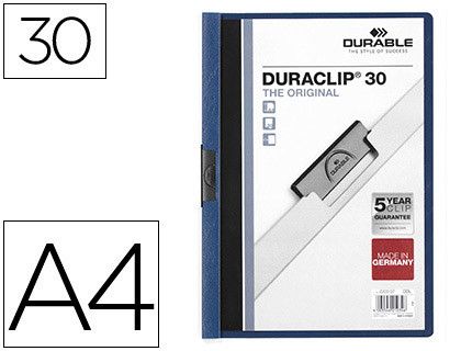 Carpeta Durable con pinza Duraclip azul oscuro 30 hojas