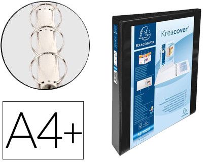 Carpeta exacompta canguro 4 anillas 16 mm din a4+ carton forrado polipropileno personalizable 3 bolsillos