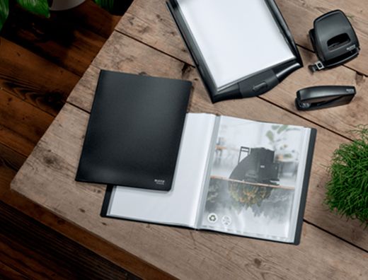 Carpeta leitz recycle escaparate din A4 20 fundas polipropileno negro