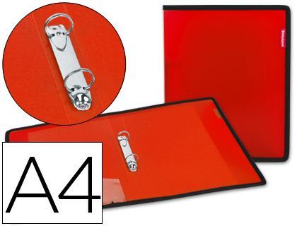 Carpeta Liderpapel 2 Anillas 25 mm 43030 Polipropileno Roja con Bolsa y Tarjetero con Ribete Negro