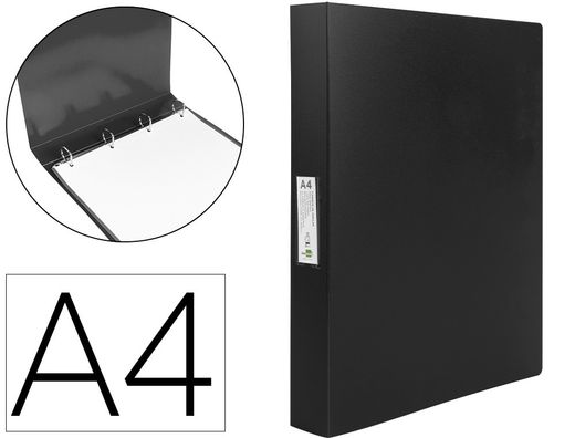 Carpeta liderpapel 4 anillas 25 mm mixtas polipropileno din a4 negro opaco