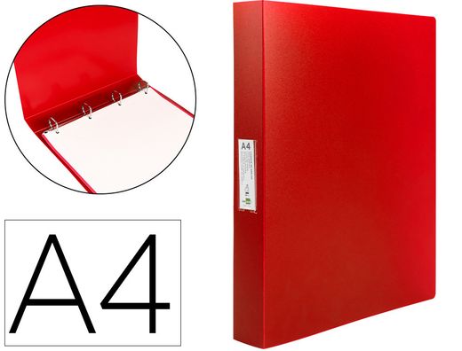 Carpeta liderpapel 4 anillas 25 mm mixtas polipropileno din a4 rojo translucido