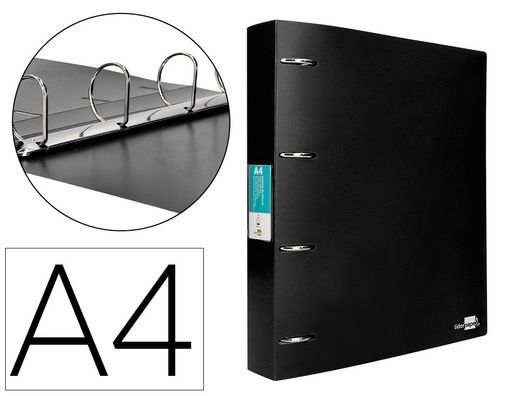 Carpeta liderpapel 4 anillas 40 mm mixtas polipropileno din a4 negro opaco