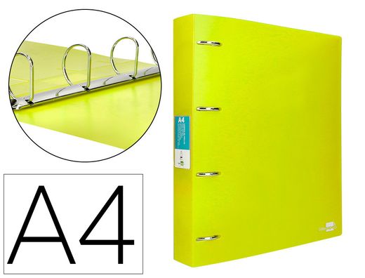 Carpeta liderpapel 4 anillas mixtas 40 mm polipropileno din a4 amarillo fluor opaco