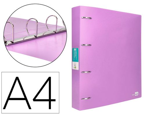 Carpeta liderpapel 4 anillas mixtas 40 mm polipropileno din a4 lavanda opaco