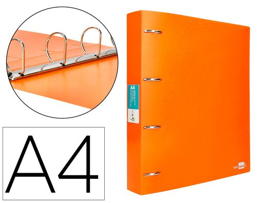 Carpeta liderpapel 4 anillas mixtas 40 mm polipropileno din a4 naranja fluor opaco