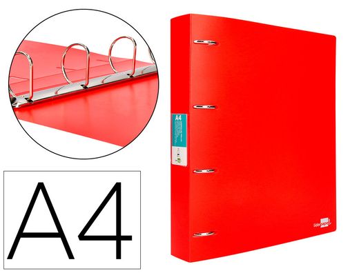 Carpeta liderpapel 4 anillas mixtas 40 mm polipropileno din a4 rojo translucido