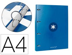 Carpeta liderpapel antartik A4 forrada 4 anillas 25 mm redondas color azul oscuro