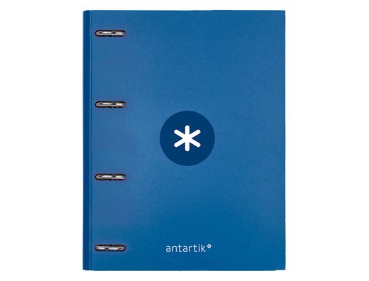 Carpeta liderpapel antartik A4 forrada 4 anillas 25 mm redondas color azul oscuro