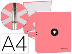 Carpeta liderpapel antartik a4 forrada 4 anillas 25 mm redondas color coral