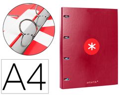 Carpeta liderpapel antartik A4 forrada 4 anillas 25 mm redondas color frambuesa