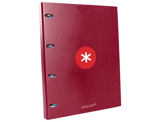 Carpeta liderpapel antartik A4 forrada 4 anillas 25 mm redondas color frambuesa