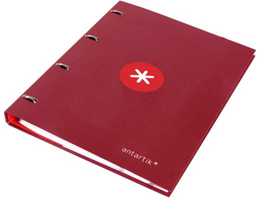 Carpeta liderpapel antartik A4 forrada 4 anillas 25 mm redondas color frambuesa