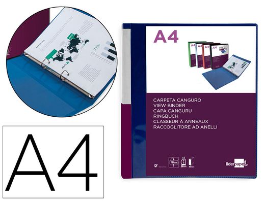 Carpeta liderpapel canguro 2 anillas 25 mm mixtas polipropileno din a4 azul translucido