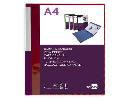 Carpeta liderpapel canguro 2 anillas 25 mm mixtas polipropileno din A4 transparente
