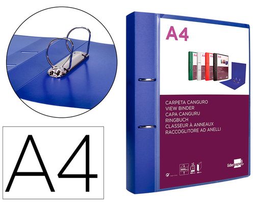 Carpeta liderpapel canguro 2 anillas 40 mm mixtas polipropileno din a4 azul translicudo